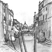 Venice canal scene drawing