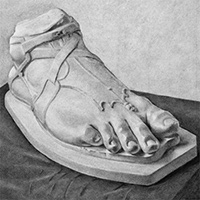 Drawing of a sculpture of the Foot of Hermes