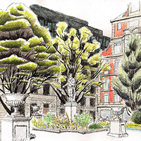 Drawing of Golden Square, Soho