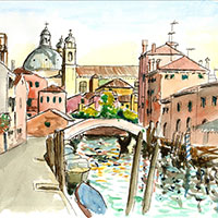 Venice canal scene drawing