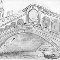 Drawing of the Rialto bridge, Venice